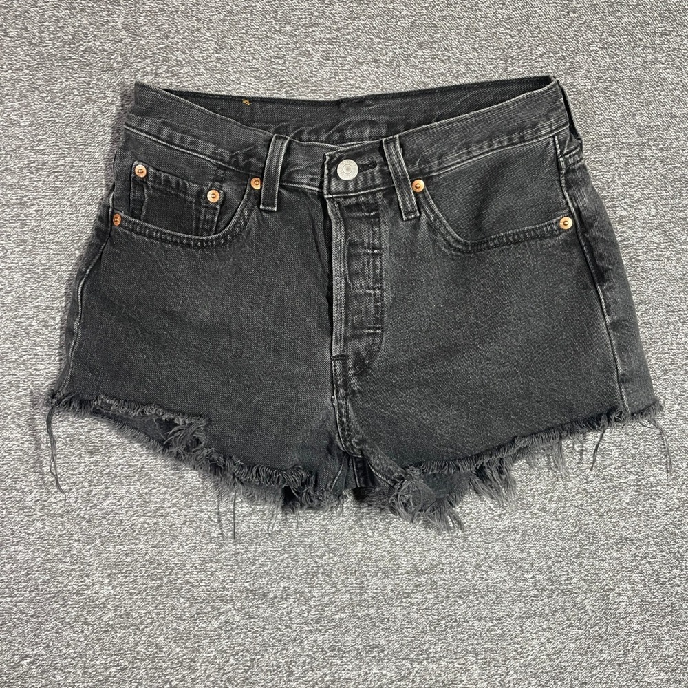 Levi's 501 Original High Rise Denim Shorts Washed Black Cut Off W26